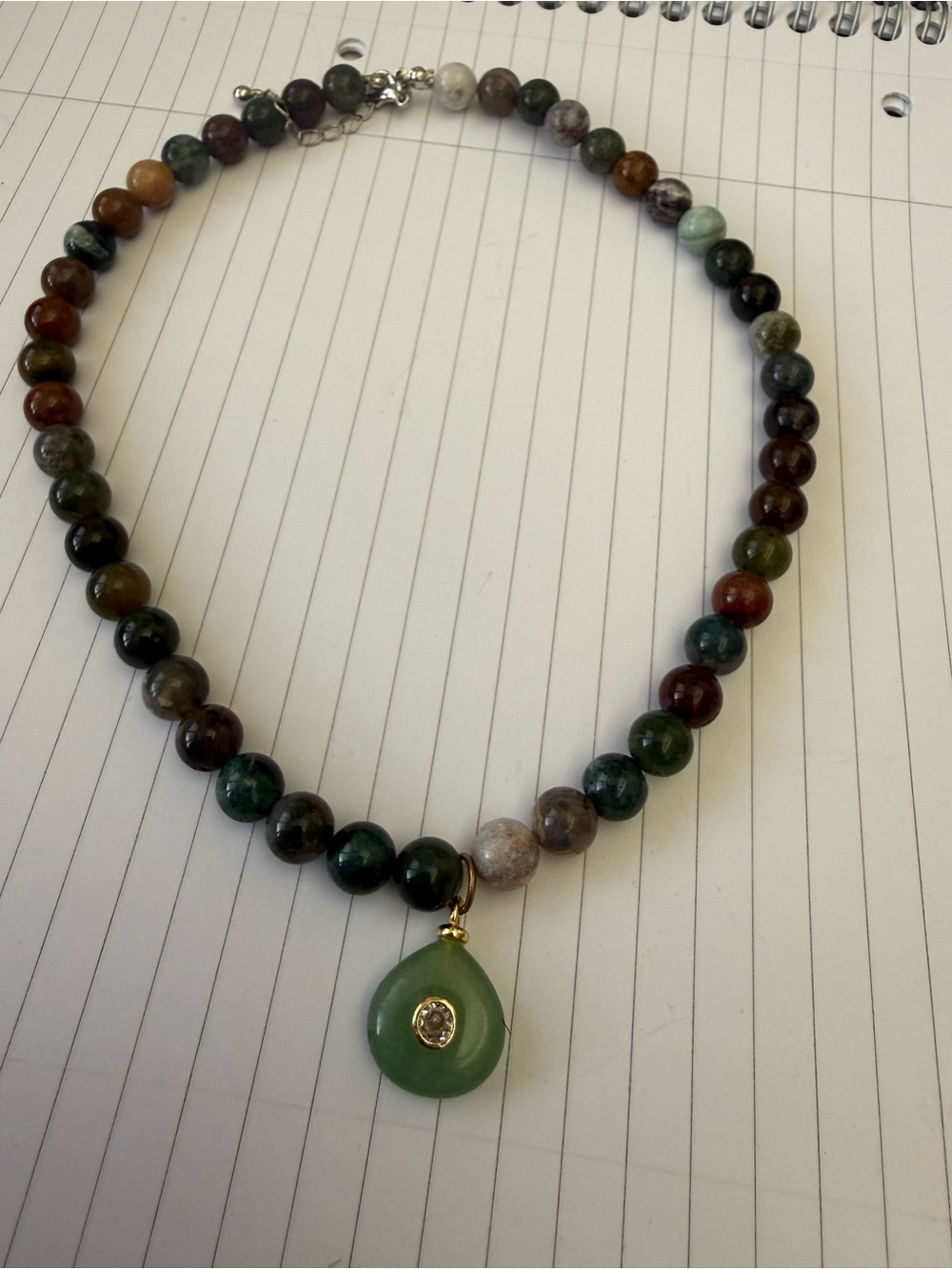 Multi-Color  Green Shades Beaded Necklace with Green Jade Pendant